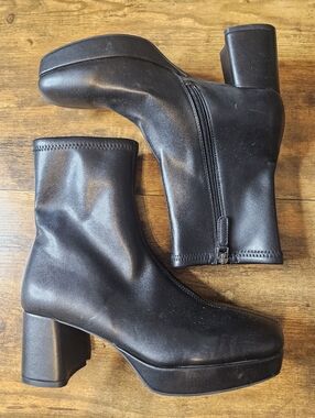 AEROSOLES Sussex Block Heel Platform Calf Boots In Black Women's Size 8M NEW